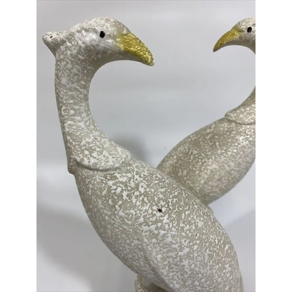 Vintage MCM Midcentury Textured Ceramic Bird Figurine‎ Set White Pheasant  11”